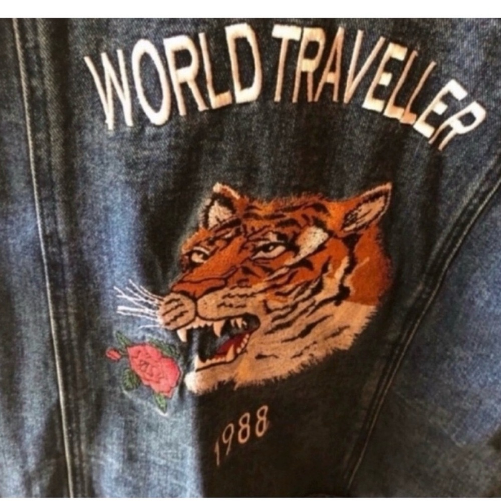 Tiger Denim Designer Jacket L High End Look Tiger + Rose 1988 Vintage Forever 21